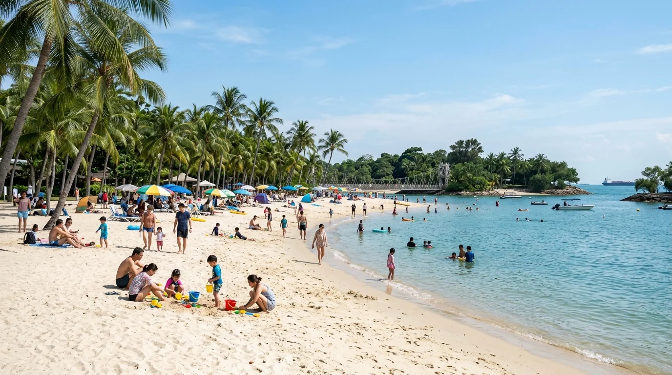 บรรยากาศชายหาดและมุมพักผ่อนสำหรับครอบครัวบนเกาะเซ็นโตซา
